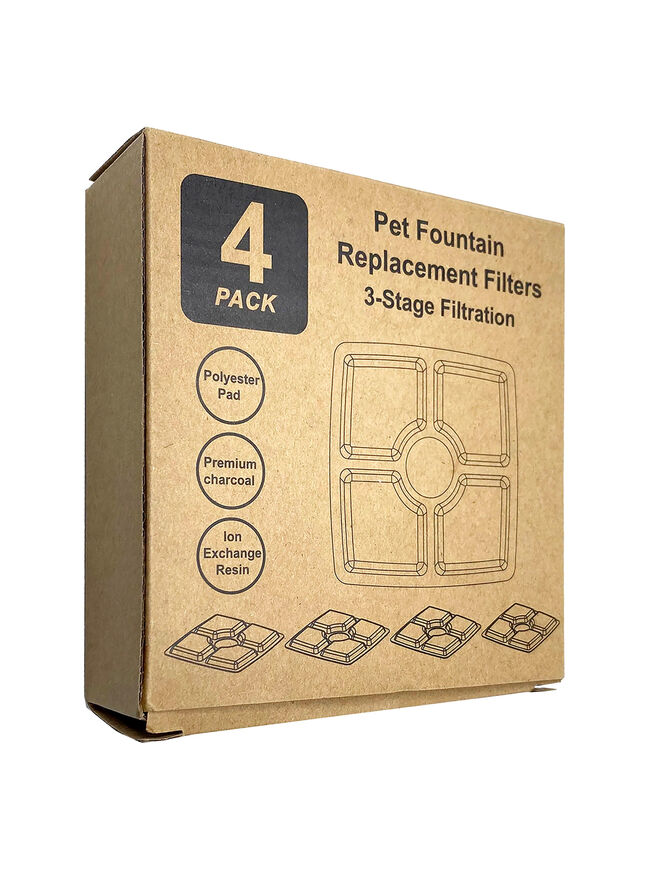Pet Fountain Filter Set 4-Pack Triple Filtration System Cat/Dog