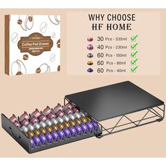 HFHOME Coffee Pod Holder Drawer Compatible with Nespresso - 40 Large or 60 Small