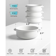 LE TAUCI Soup Bowls with Handles, Ceramic French Onion Soup Bowls 22 Ounces for Soup, Cereal, Chilli, Beef Stew, Stackable Serving Bowls Set, Oven Microwave Dishwasher Safe, Set of 4, White