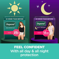 Depend Night Defense Adult Incontinence & Postpartum Bladder Leak Underwear for Women, Disposable, Overnight, Extra-Large, Blush, 12 Count, Packaging May Vary