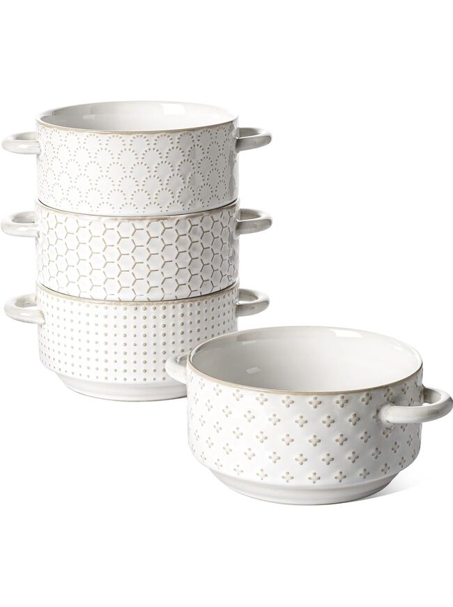 LE TAUCI Soup Bowls with Handles, 5.4 Inch, Set of 4, Arctic White