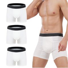 AIRCUTE Washable Absorbency Urinary Incontinence Underwear for Men Boxer Briefs for Bladder Leaks 60 ML 3 Pack (Medium, 3 White)