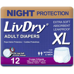 LivDry XL Overnight Adult Diapers - Unisex, Incontinence Underwear, 12-Pack