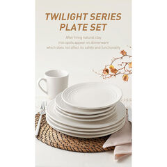 Famiware Dinner Plates, 10.25 Inch Plate Set for 6, Reactive Glaze Speckled Hand-made Ceramic Plates, Microwave & Dishwasher Safe, Scratch Resistant, Twilight Series, White