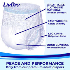LivDry XL Overnight Adult Diapers - Unisex, Incontinence Underwear, 12-Pack
